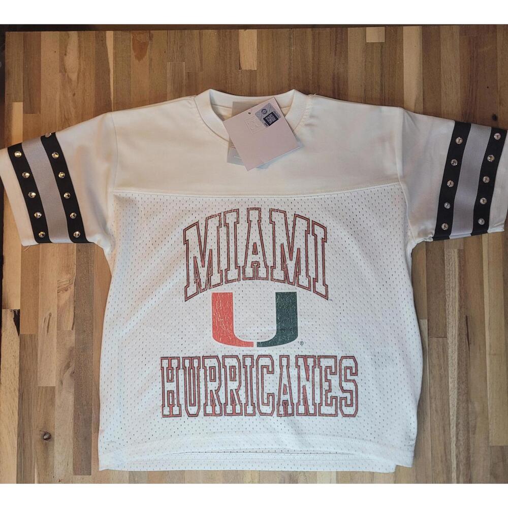 Gameday Couture Miami Hurricanes White Mesh Short Sleeve Top Size S